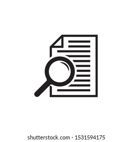 File search icon, document search, vector isolated. Document with magnifier loupe business concept.