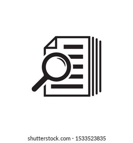 File search icon, document search, vector isolated. Document with magnifier loupe business concept.