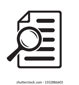 File search icon, document search, vector isolated. Document with magnifier loupe business concept.