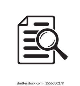 File search icon, document search, vector isolated. Document with magnifier loupe business concept.