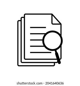 File search icon, document search, vector isolated. Document with magnifier loupe business concept.