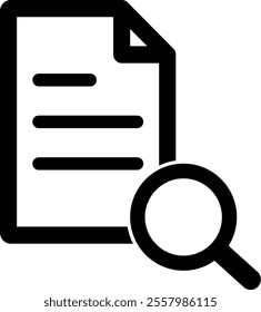 File search icon isolated on white background . File with magnifying glass icon . Data search icon . Vector illustration