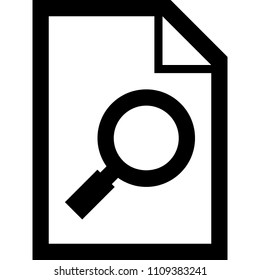 File search icon. Magnifier on a piece of paper. Suitable for all devices, SEO, SMM, UX. Pixel precise design. Perfect for use in presentations, analytical reports, branding. Use it on any surface