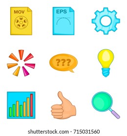 File search icon set. Cartoon set of 9 file search vector icons for web design isolated on white background