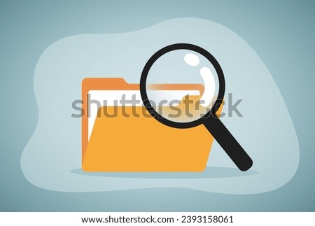 File search, magnifying glass with file folder
