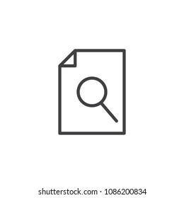 File Search outline icon. linear style sign for mobile concept and web design. Document With Magnifying Glass simple line vector icon. Symbol, logo illustration. Pixel perfect vector graphics