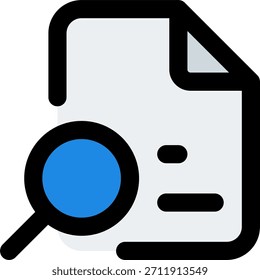 Ícone de vetor de pesquisa de arquivo em estilo moderno, pesquisa de documento e conceito de dados organizado, ilustração de ferramenta de pesquisa do Office, ícone de linha preenchida