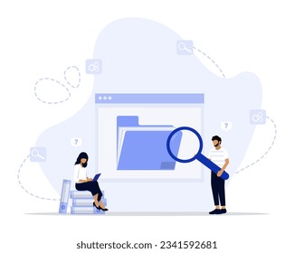 File searching concept illustration. Suitable for landing page, ui, web, app intro card, editorial, flyer, and banner.
