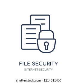 File security icon. File security linear symbol design from Internet security collection. Simple outline element vector illustration on white background.