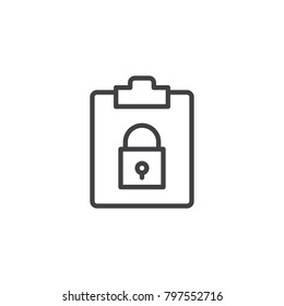 File security line icon, outline vector sign, linear style pictogram isolated on white. Clipboard with padlock symbol, logo illustration. Editable stroke