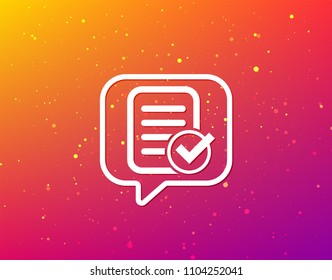 File selected icon. Document page with check symbol. Soft color gradient background. Speech bubble with flat icon. Vector