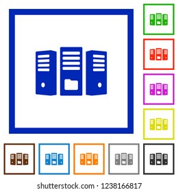 File server flat color icons in square frames on white background