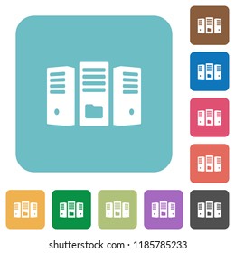 File server white flat icons on color rounded square backgrounds