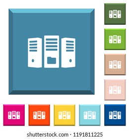 File server white icons on edged square buttons in various trendy colors