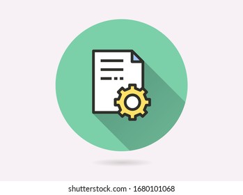 Icono de configuración de archivos. Ilustración simple con sombra larga aislada para diseño gráfico y web.