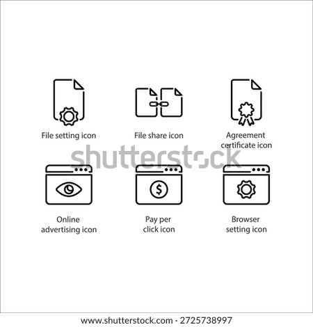 File setting, File share, Agreement certificate, Online advertising, Pay per click, Browser setting, icon