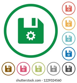 File settings flat color icons in round outlines on white background