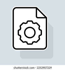 Datei mit dem Einstellungszeilensymbol. Helligkeitseinstellungen, Auflösungseinstellungen, Gerätefunktionen, Gadget-Kalibrierung. Einstellungskonzept. Vektoraufkleber-Zeilensymbol auf weißem Hintergrund