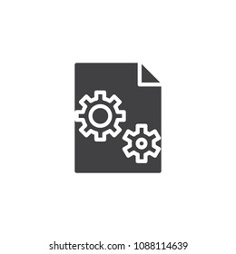 File Settings vector icon. filled flat sign for mobile concept and web design. Paper document with gears simple solid icon. Symbol, logo illustration. Pixel perfect vector graphics