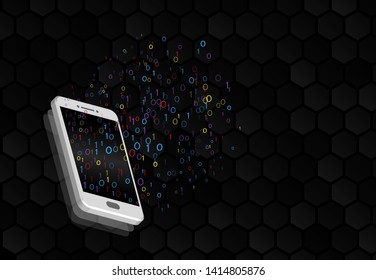 File sharing concepts. Isometric design elements on the black background. Information transferring smartphone. Abstract data transfer vector illustration.