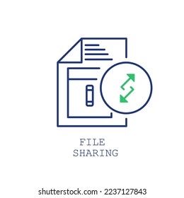 Uso compartido de archivos - Icono mínimo plano. color azul y verde