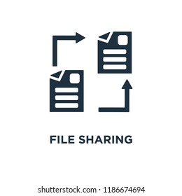 File sharing icon. Black filled vector illustration. File sharing symbol on white background. Can be used in web and mobile.