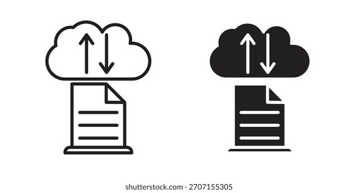 Icono de intercambio de archivos en un diseño de Vector de trazo negro y versión sólida plana sobre fondo blanco