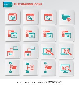 File sharing icon set on clean buttons
