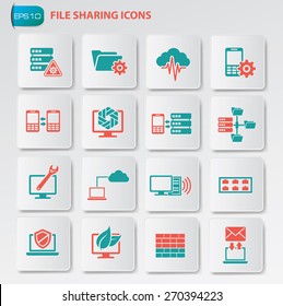 File Sharing Icon Set On Clean Buttons