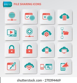 File sharing icon set on clean buttons