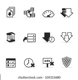 File sharing icon set. Transparent shadows placed on separated layer.