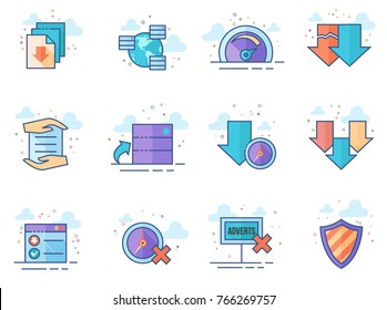 File sharing icons in flat color style. Vector illustration.
