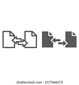 File sharing line and glyph icon, document and computer, file sending sign, vector graphics, a linear pattern on a white background, eps 10.
