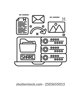 Icono de esquema del sistema de uso compartido de archivos, Ilustración vectorial