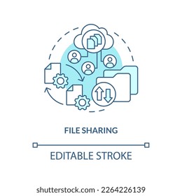 Icono de concepto turquesa para compartir archivos. Acceso al proyecto. Ilustración de línea delgada de idea abstracta de ventaja de control de versiones. Dibujo de contorno aislado. Trazo editable. Fuentes Arial, Myriad Pro-Bold utilizadas