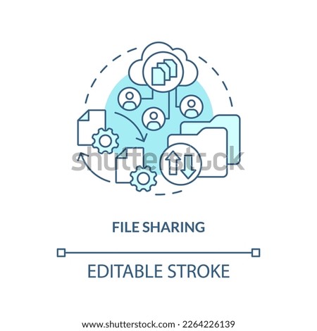 File sharing turquoise concept icon. Access to project. Version control advantage abstract idea thin line illustration. Isolated outline drawing. Editable stroke. Arial, Myriad Pro-Bold fonts used