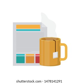 file sheet with coffee cup in white background