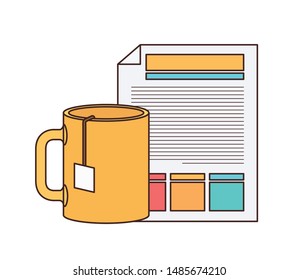 file sheet with coffee cup in white background