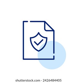 File with shield and checkmark. Data security and protection. Pixel perfect, editable stroke