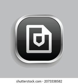 file shield line icon design. Glossy Button style rounded rectangle isolated on gray background. Vector illustration