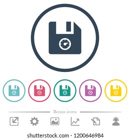 File size flat color icons in round outlines. 6 bonus icons included.