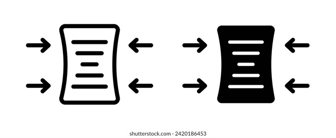 File Size Minimization Line Icon. Data Shrinking Tool Icon in Black and White Color.