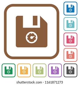 File size simple icons in color rounded square frames on white background