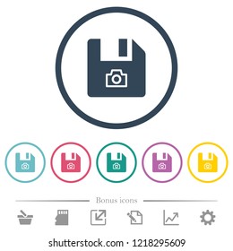 File snapshot flat color icons in round outlines. 6 bonus icons included.