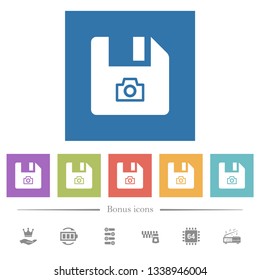 File snapshot flat white icons in square backgrounds. 6 bonus icons included.