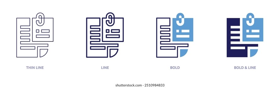 Ícone de divisão de arquivo em 4 estilos diferentes. Linha fina, Linha, Negrito e Linha Negrito. Estilo duotônico. Traçado editável.