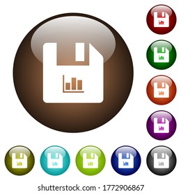 File statistics white icons on round glass buttons in multiple colors