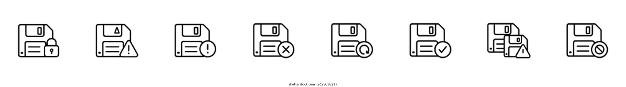 File status icons: lock, warning, error, check, magnifier. Vector icons