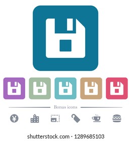 File stop white flat icons on color rounded square backgrounds. 6 bonus icons included