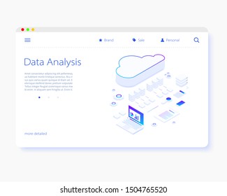 File storage Cloud. isometry vector illustration. The concept of data Storage and processing. Sort and search. Transmission and processing of information. Simple 3D design. Template for web design.
